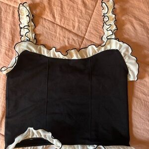 Forever 21 Black and White Ruffle Trim Crop Top